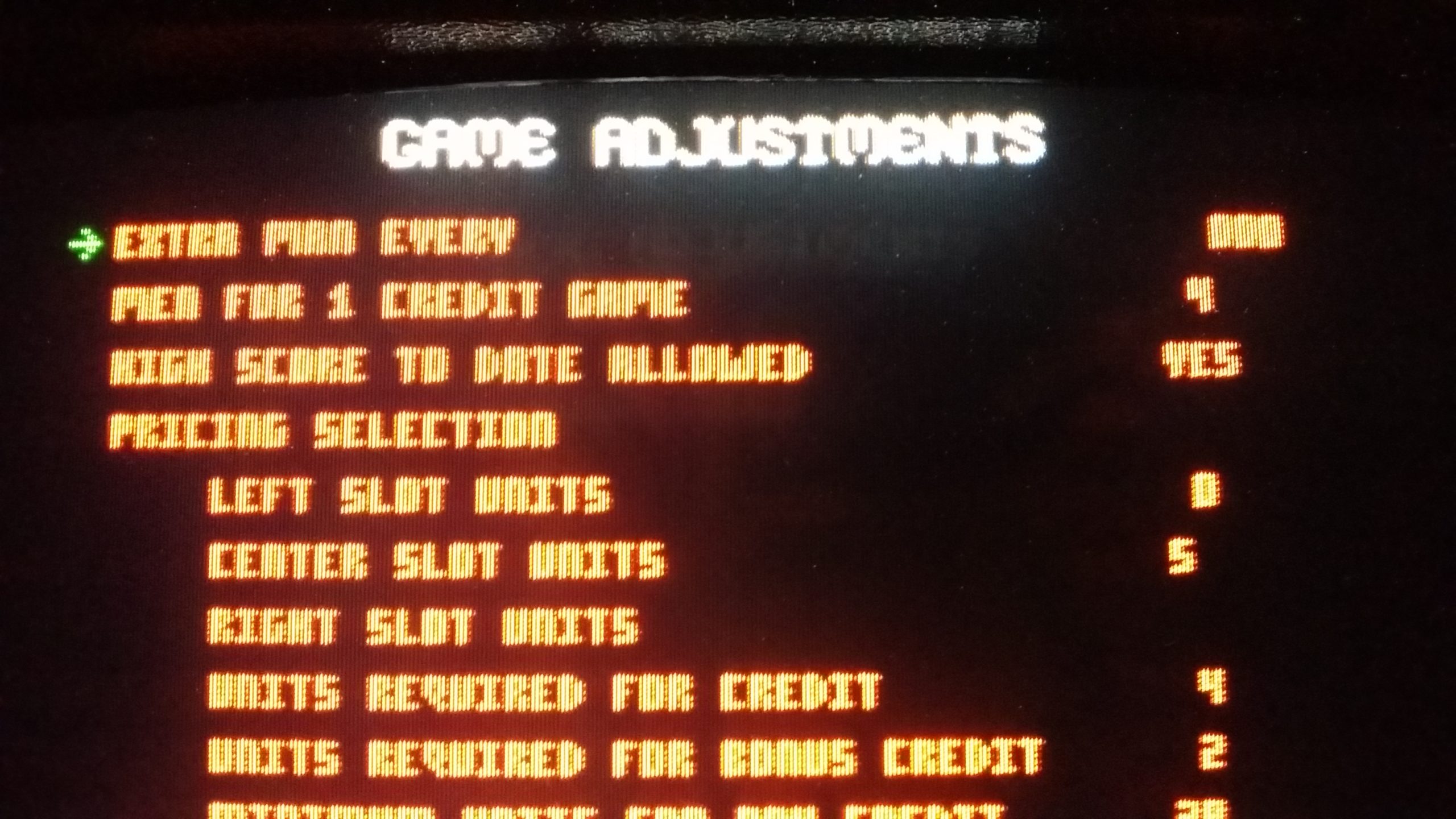 joust game adjustments screen with glitches