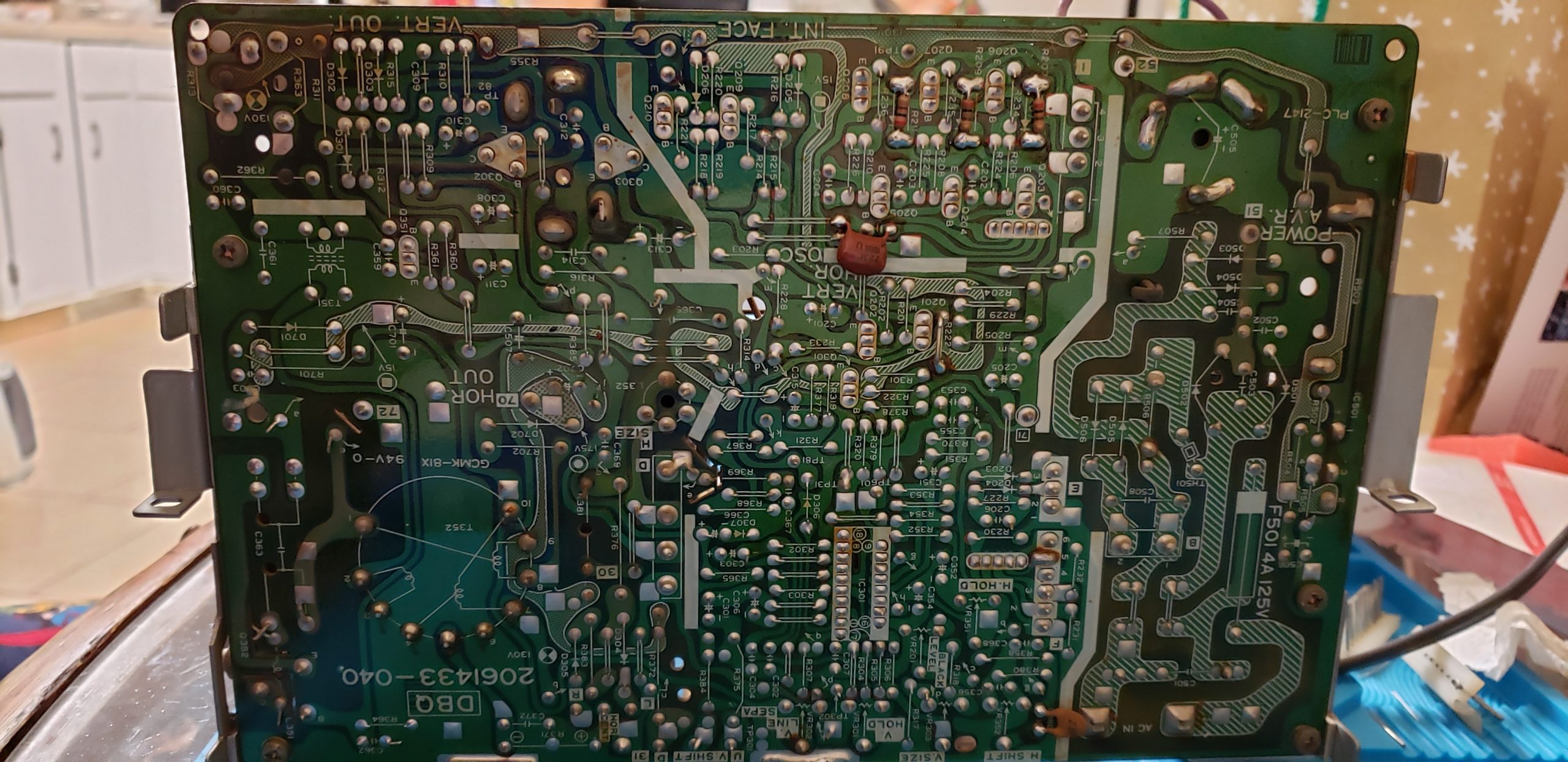 bottom of Joust monitor circuit board